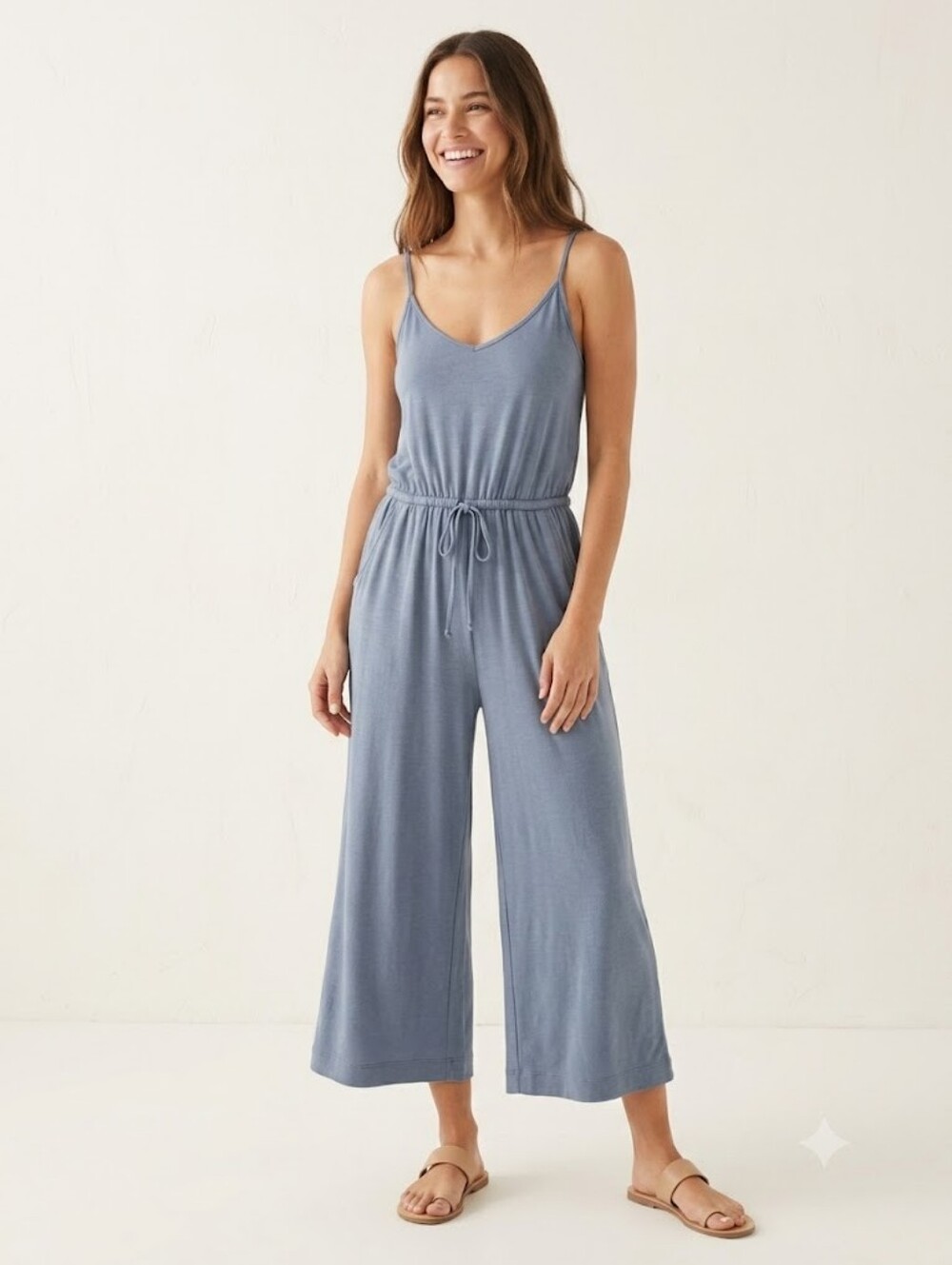 Z Supply Coastal Blue Wide Leg Travel Jumpsuit Ultra Soft On Clean Girl Basic